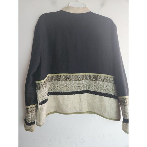 Coldwater Creek Black Beige Multicolor Embroidery Linen Cotton Jacket Large Pet - Picture 2 of 10